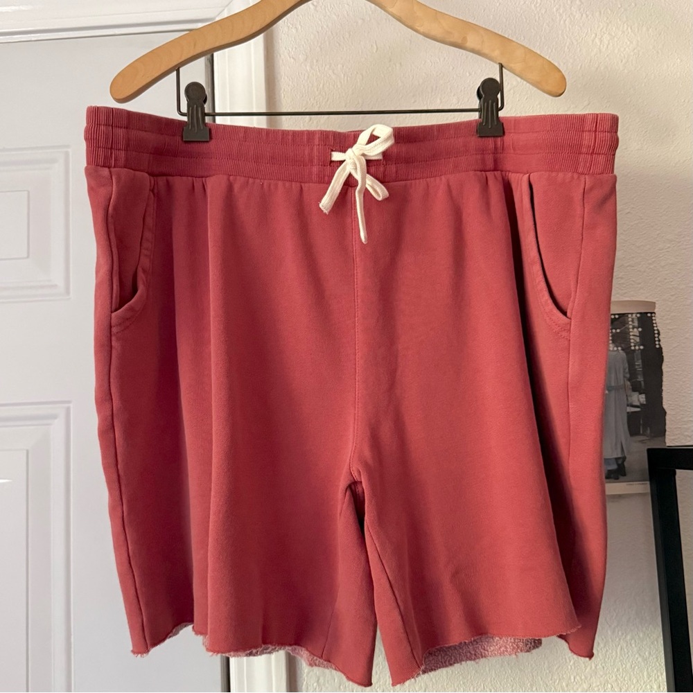 NWOT MARINE LAYER salmon peach cotton terry raw hem elastic waist shorts